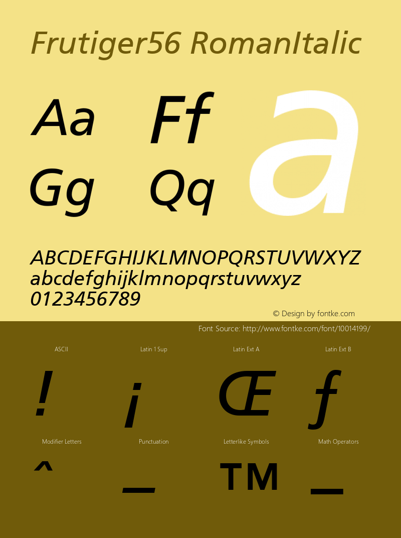 Frutiger56 RomanItalic Version 1.00 Font Sample