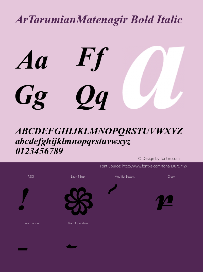 ArTarumianMatenagir Bold Italic Macromedia Fontographer 4.1 19-12-96 Font Sample