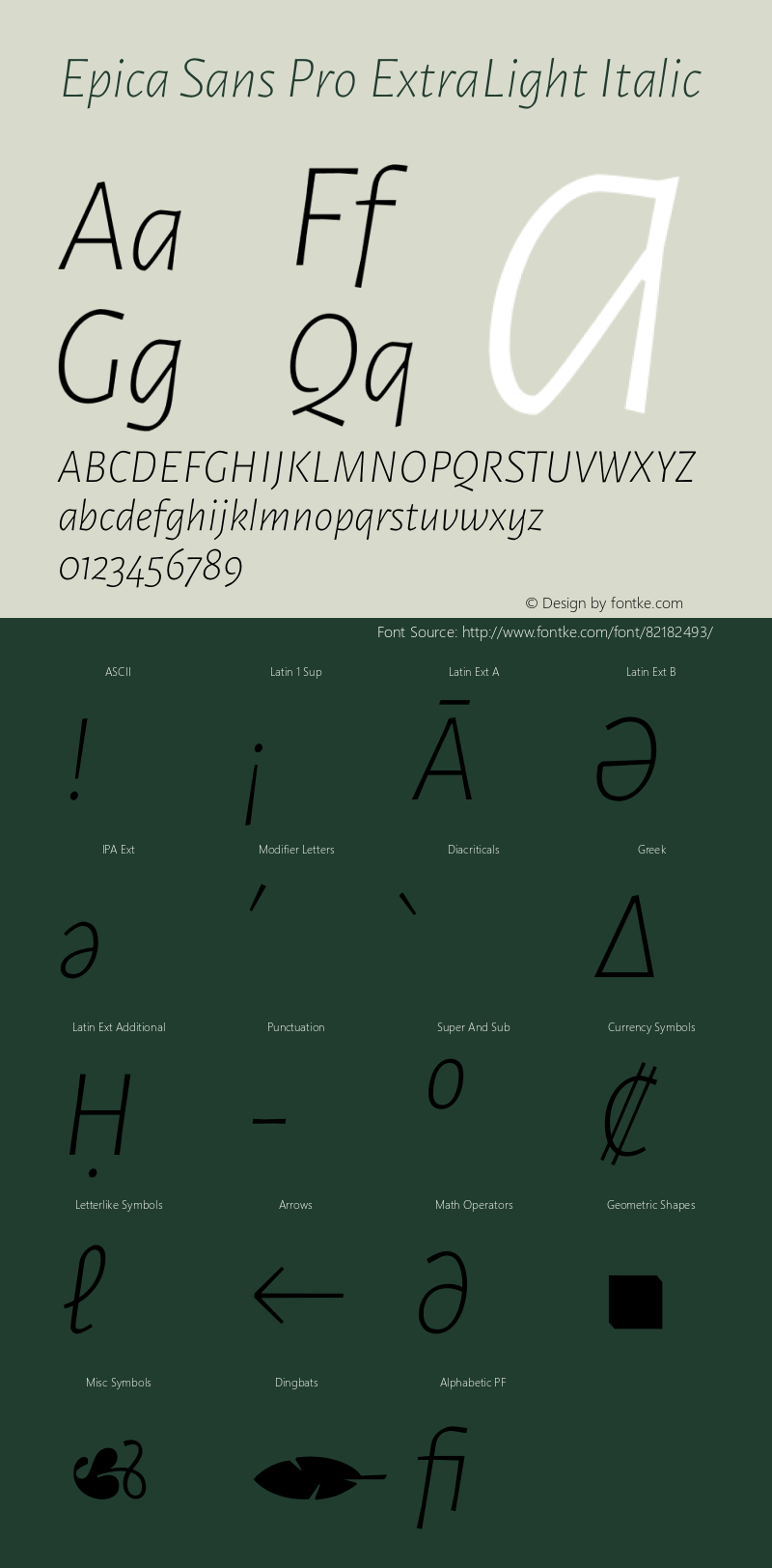 Epica Sans Pro ExtraLight Italic Version 1.000; ttfautohint (v1.8) Font Sample