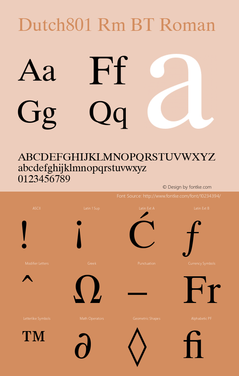 Dutch801 Rm BT Roman Version 1.01 emb4-OT Font Sample