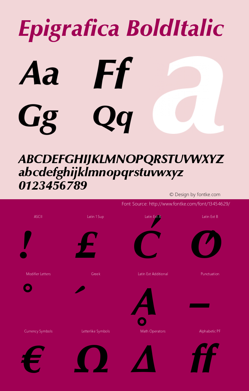 Epigrafica BoldItalic Version 1.00 Font Sample