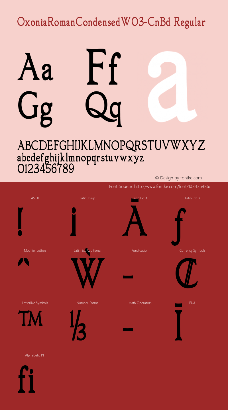 Oxonia Roman Condensed W03CnBd Version 1.00 Font Sample