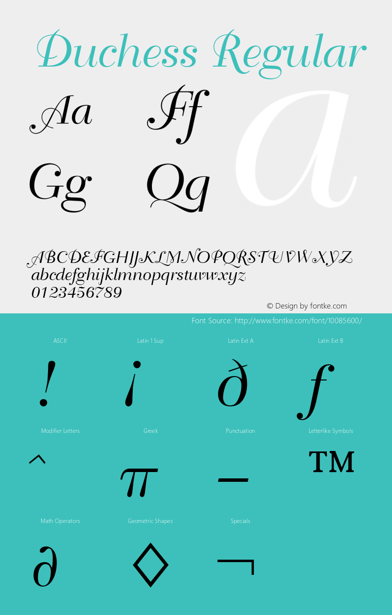 Duchess Regular Font Version 2.6; Converter Version 1.10 Font Sample