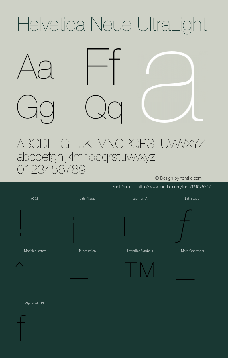 Helvetica Neue UltraLight Version 001.001 Font Sample