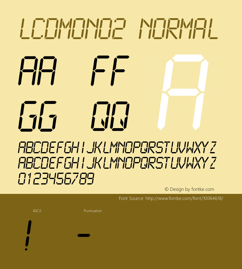 LCDMono2 Normal Altsys Fontographer 4.0.4 1999/10/30 Font Sample