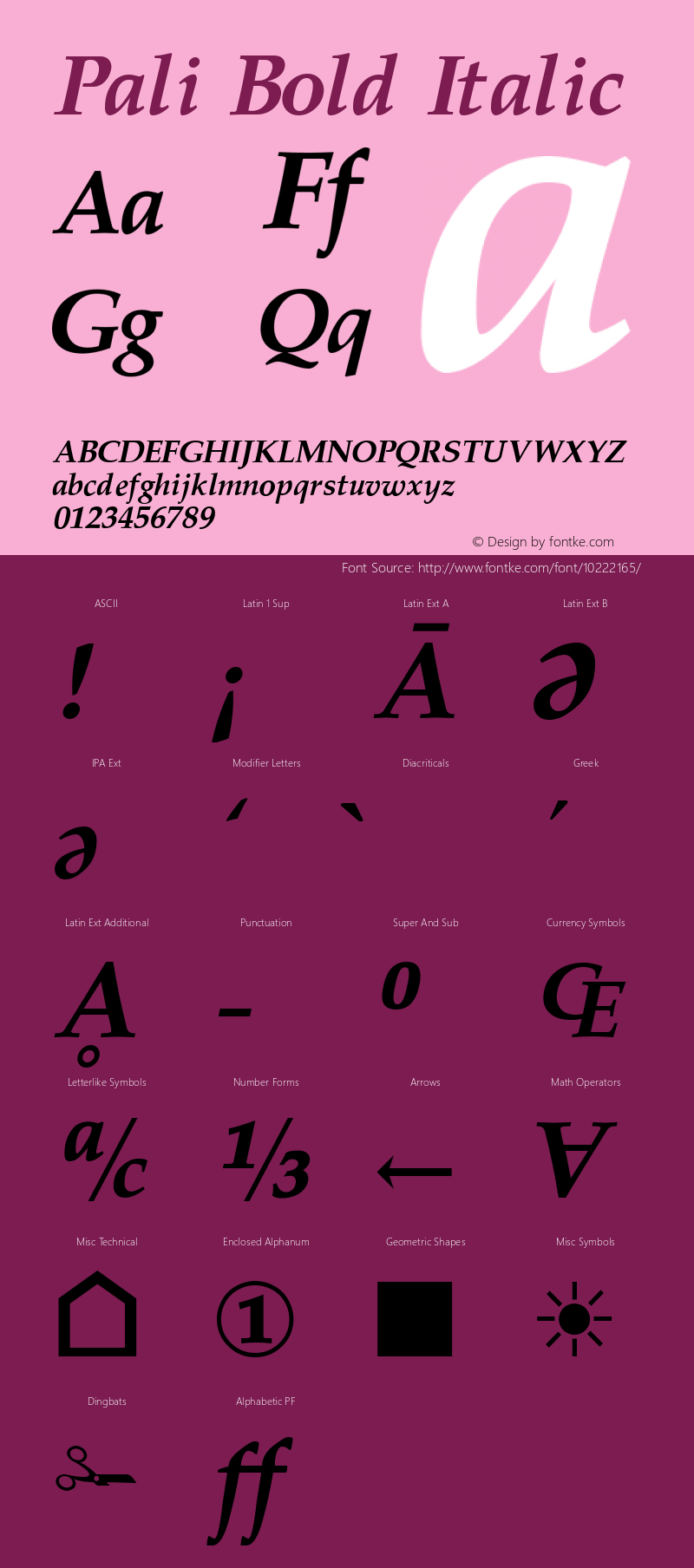 Pali Bold Italic Version 1.10 January 31, 2008 Font Sample