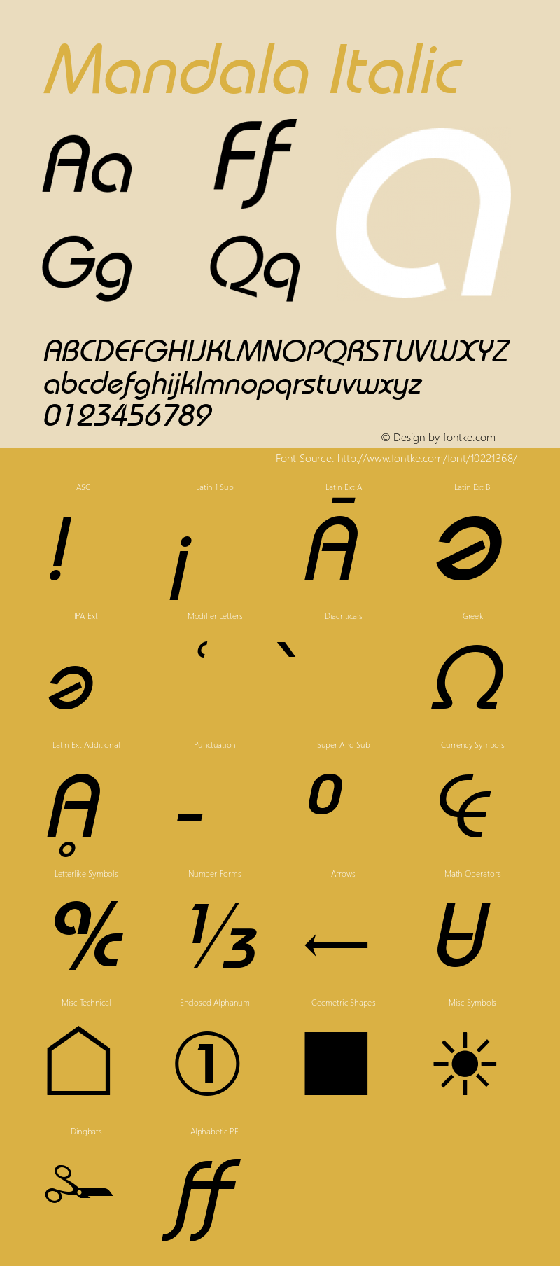 Mandala Italic Version 1.00 January 1, 2008, initial release Font Sample