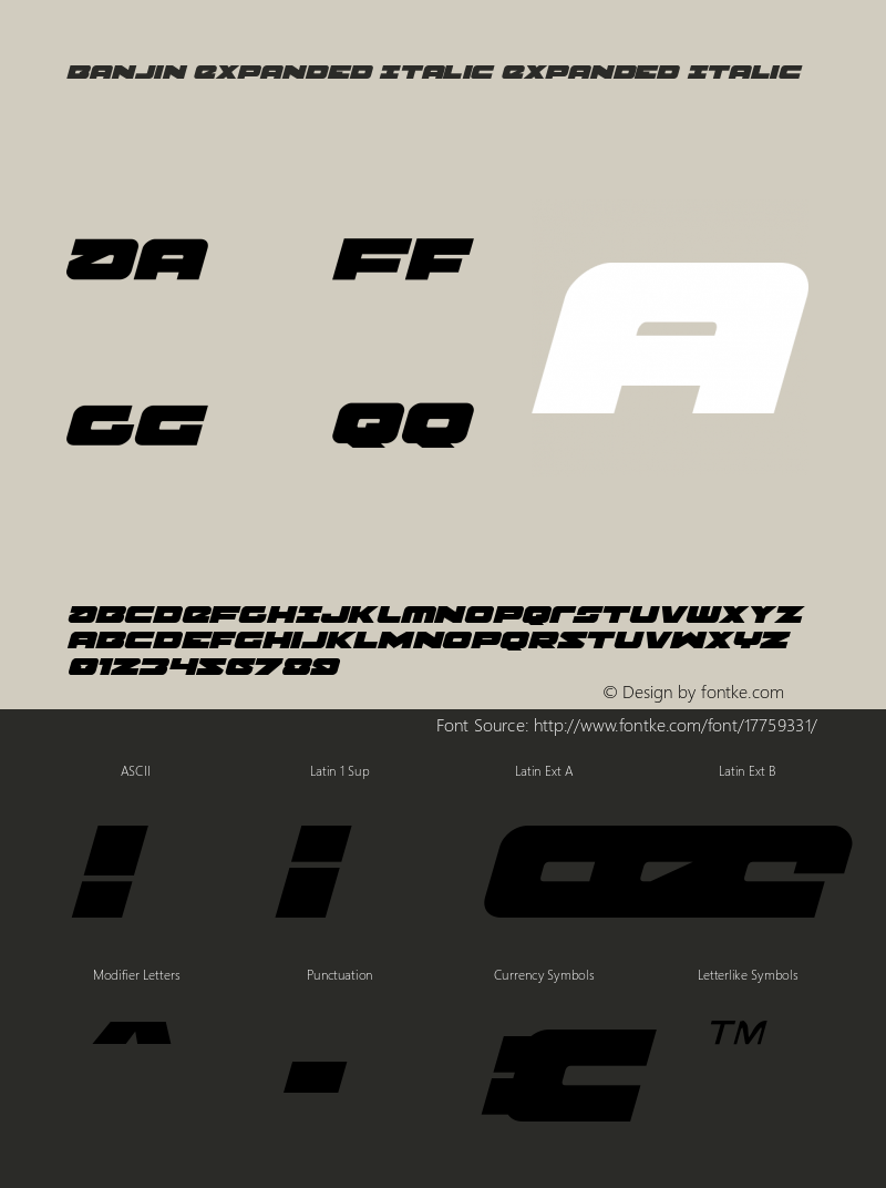 Banjin Expanded Italic Expanded Italic Version 1.0; 2016 Font Sample