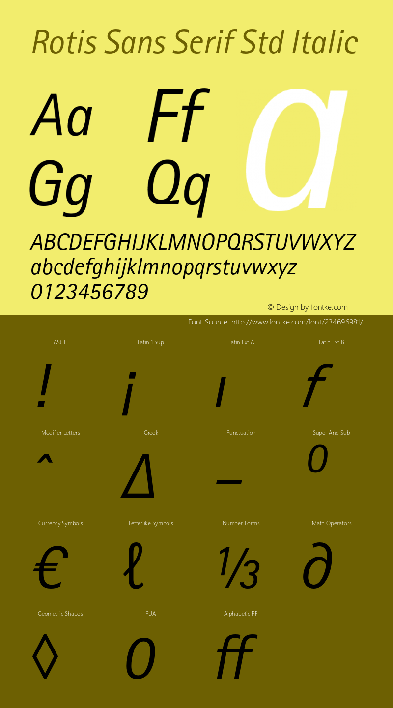 RotisSansSerifStd-Italic Version 1.100图片样张