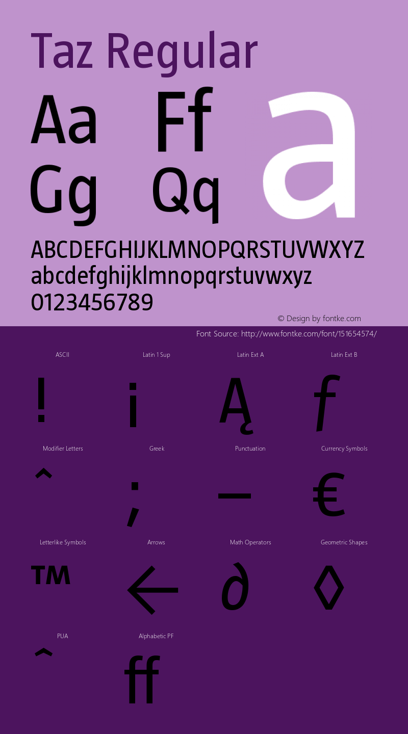 Taz OTF 3.001;PS 003.000;Core 1.0.34 Font Sample