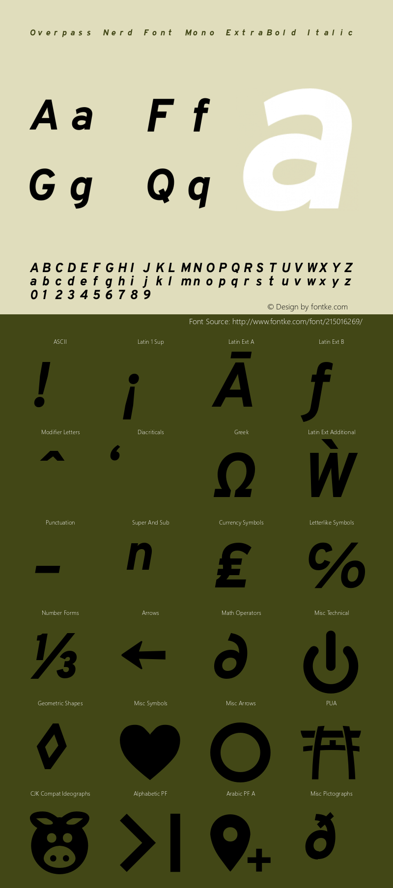 Overpass ExtraBold Italic Nerd Font Complete Mono Version 003.000;Nerd Fonts 2.1.0图片样张