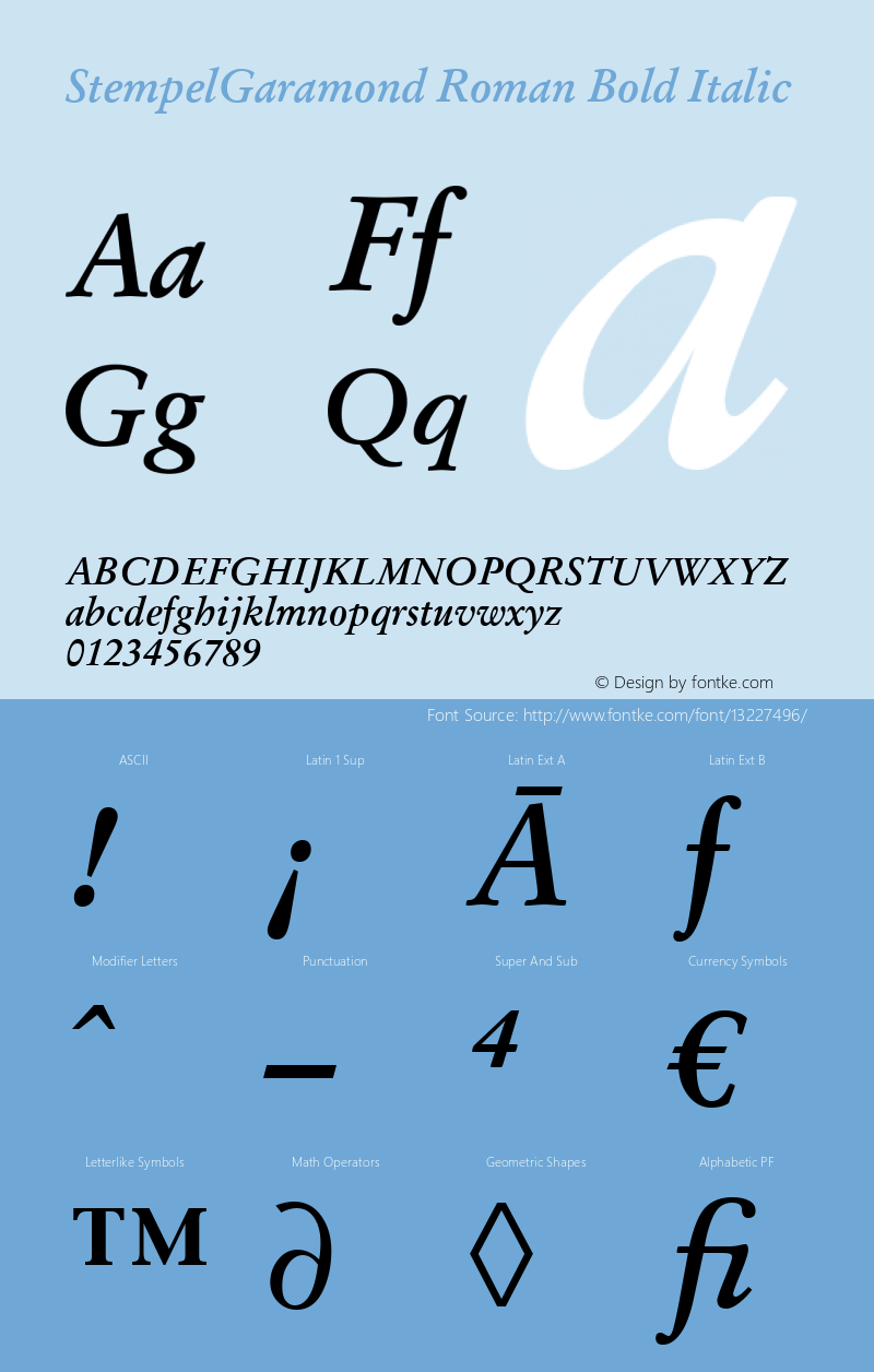 StempelGaramond Roman Bold Italic Version 1.0 Font Sample