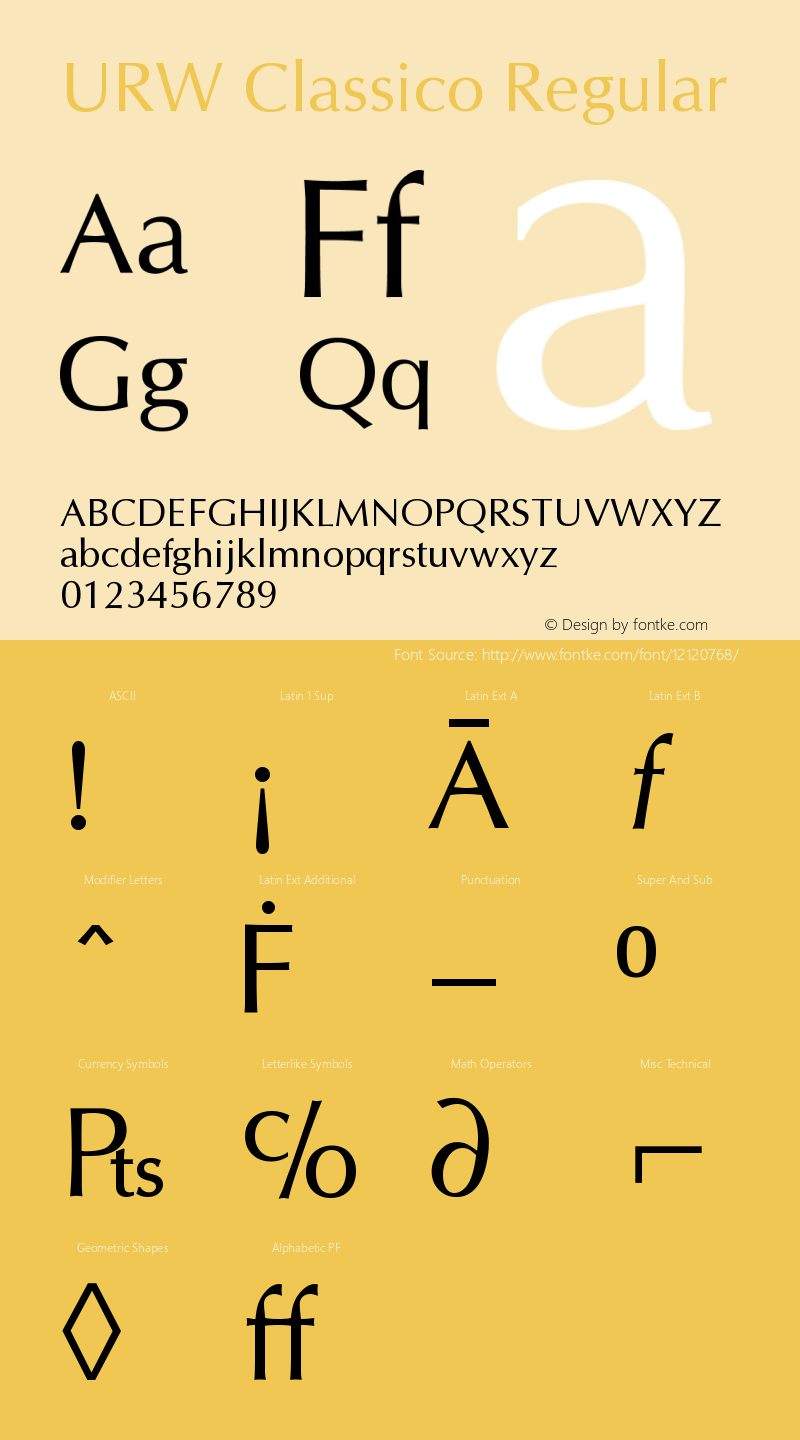 URW Classico Regular Version 2.00 Font Sample