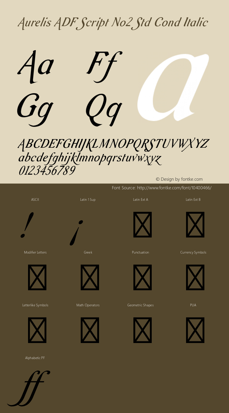 Aurelis ADF Script No2 Std Cond Italic Version 1.008;FFEdit Font Sample