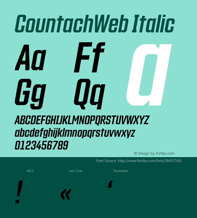 CountachWeb Italic Version 1.002;PS 1.2;hotconv 1.0.72;makeotf.lib2.5.5900; ttfautohint (v1.3.34-f4db) Font Sample