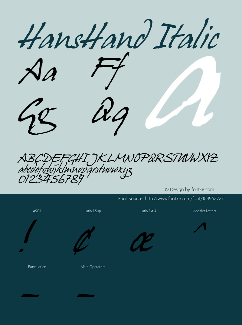 HansHand Italic Version 1.00 Font Sample