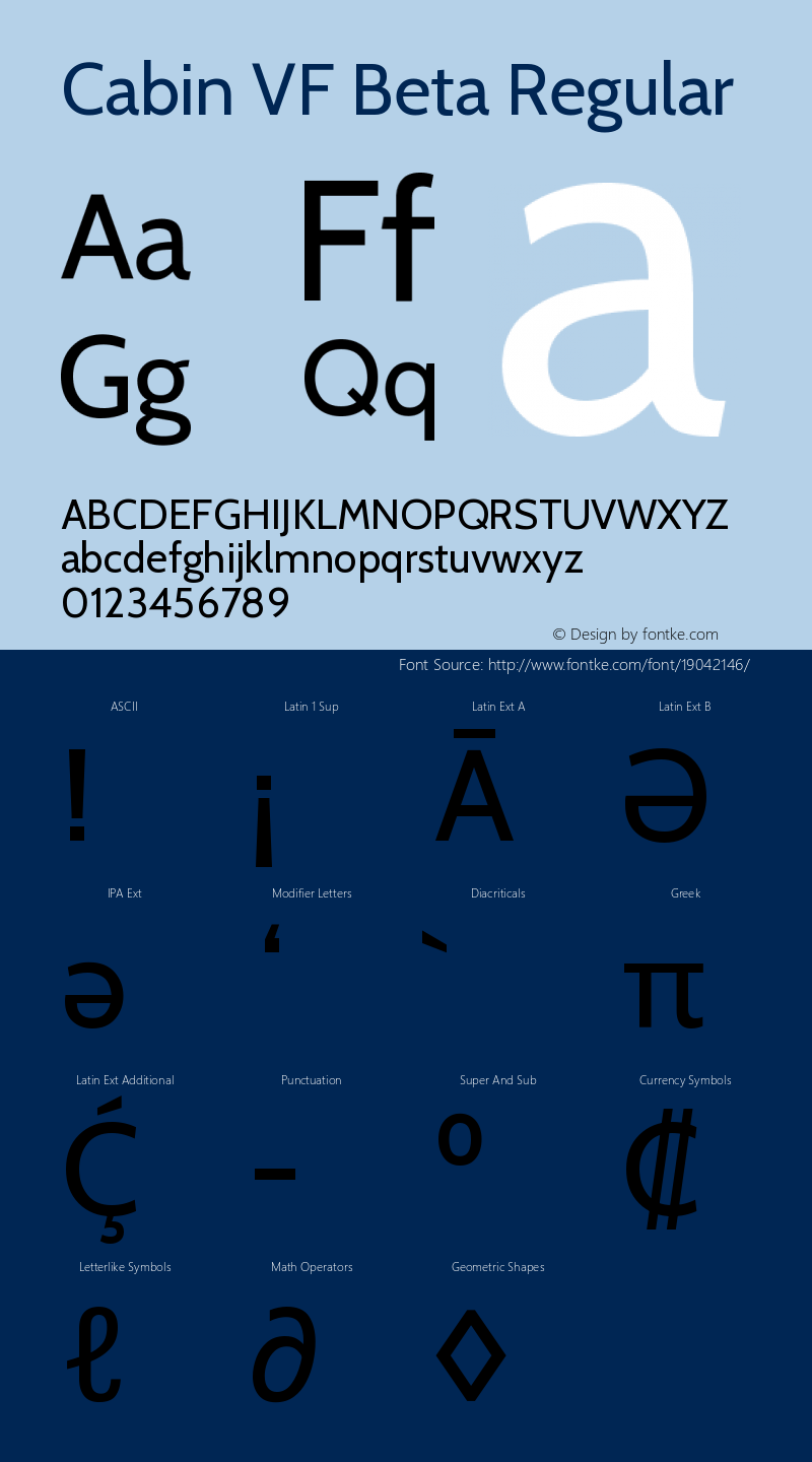 Cabin VF Beta Regular Version 2.200 Font Sample