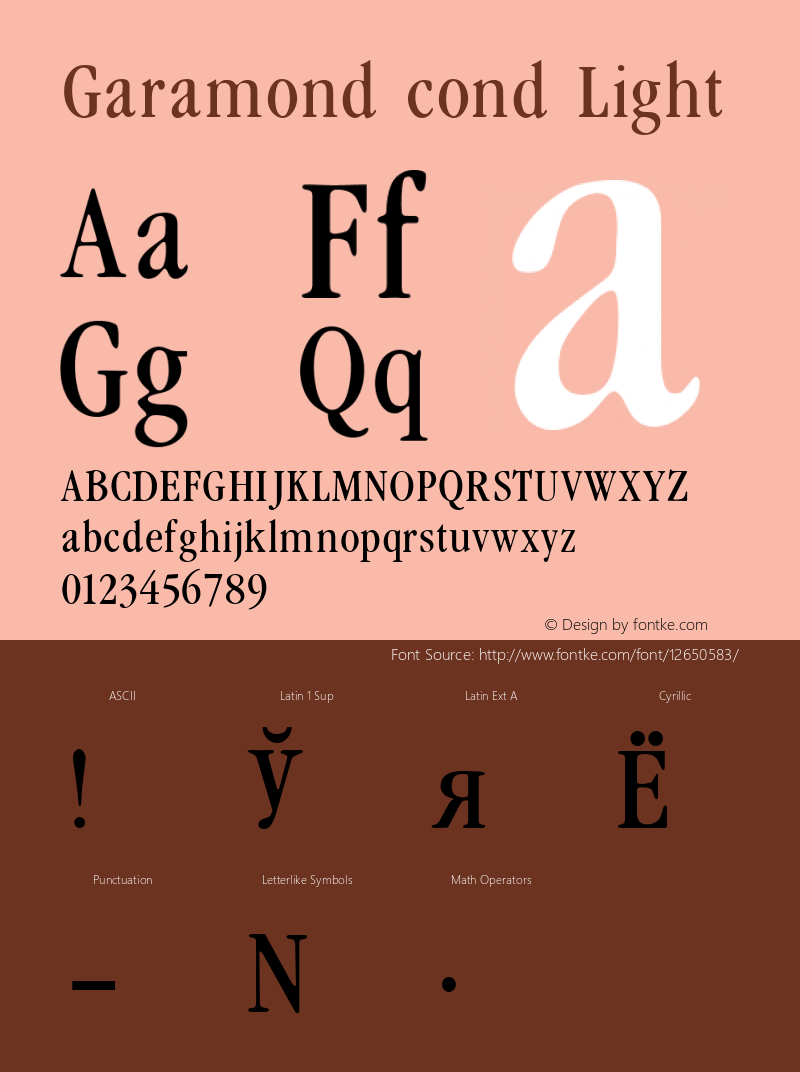 Garamond cond Light 001.000 Font Sample