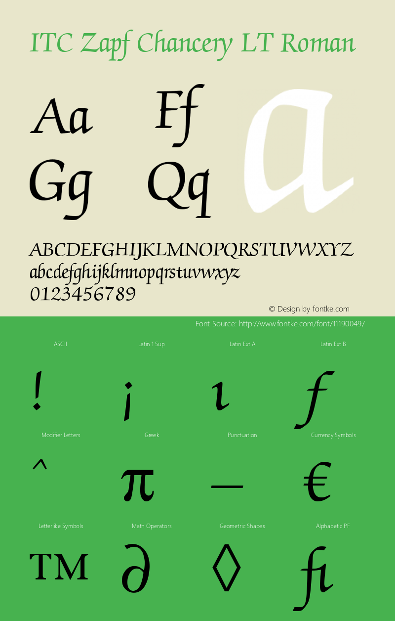 ITC Zapf Chancery LT Roman Version 006.000 Font Sample