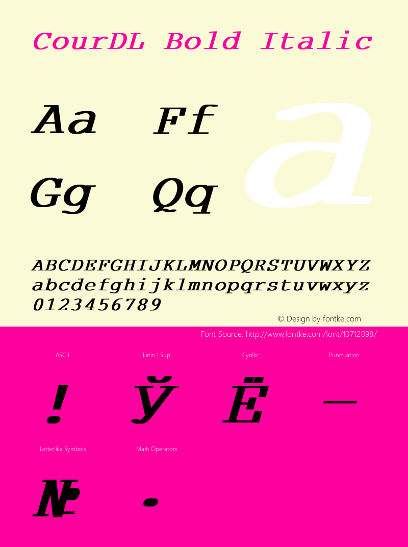 CourDL Bold Italic Unknown Font Sample