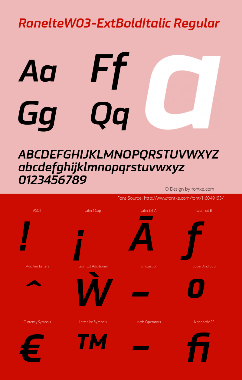 Ranelte W03 Ext Bold Italic Version 1.00 Font Sample