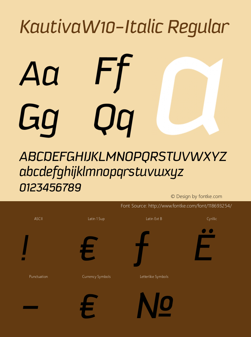 Kautiva W10 Italic Version 1.1 Font Sample