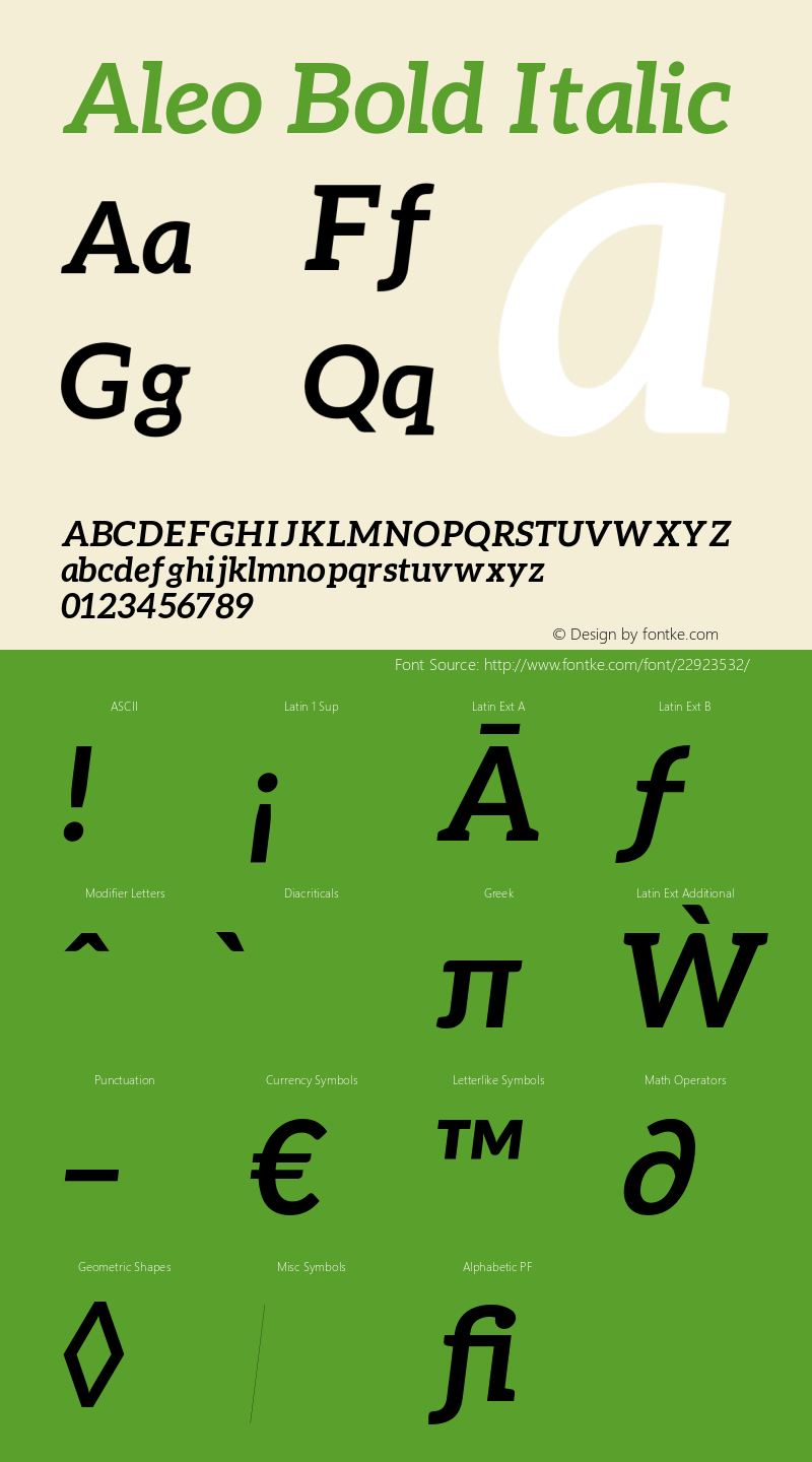 Aleo Bold Italic Version 1.000;PS 001.000;hotconv 1.0.88;makeotf.lib2.5.64775 Font Sample