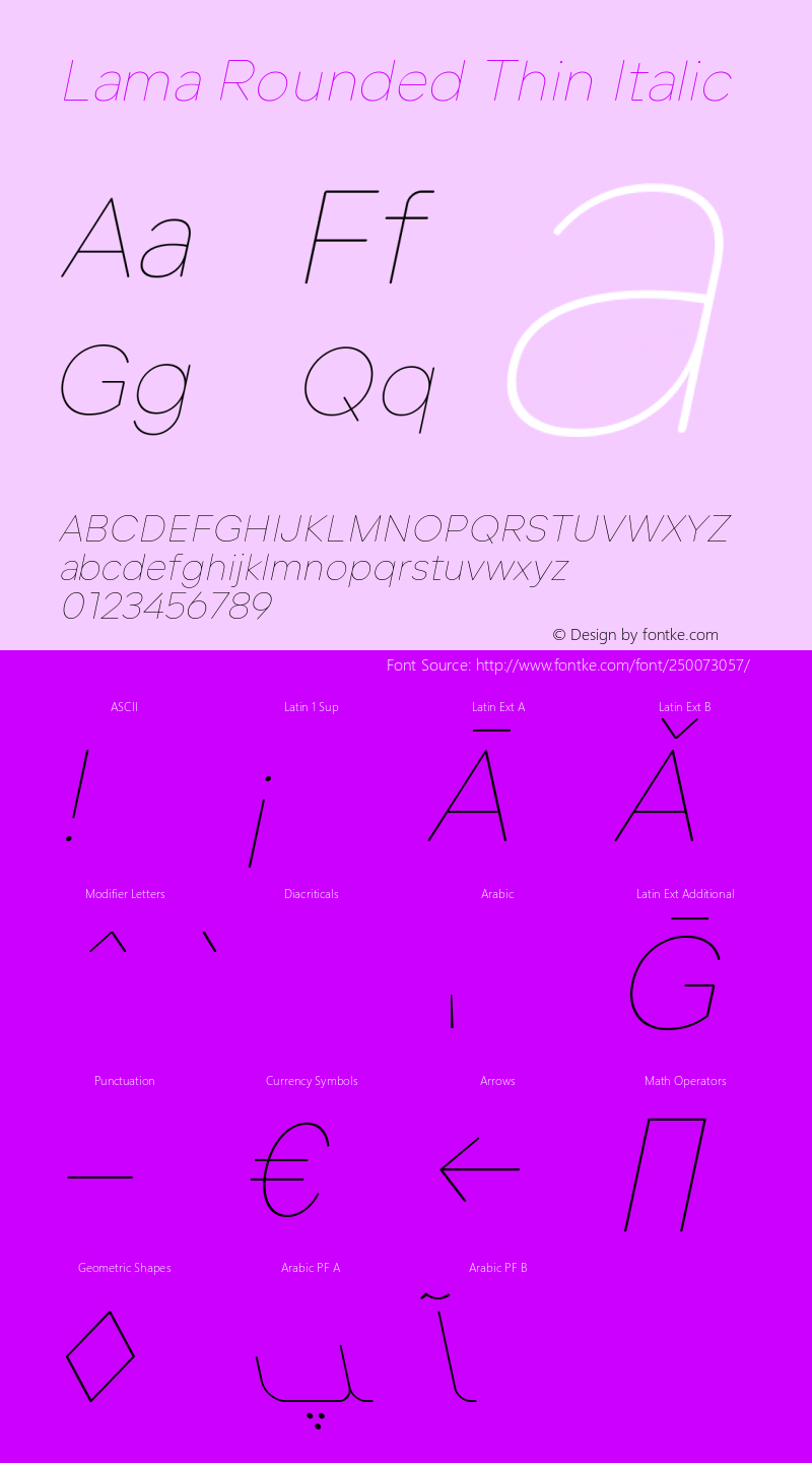 Lama Rounded Thin Italic Version 1.000;hotconv 1.0.109;makeotfexe 2.5.65596图片样张