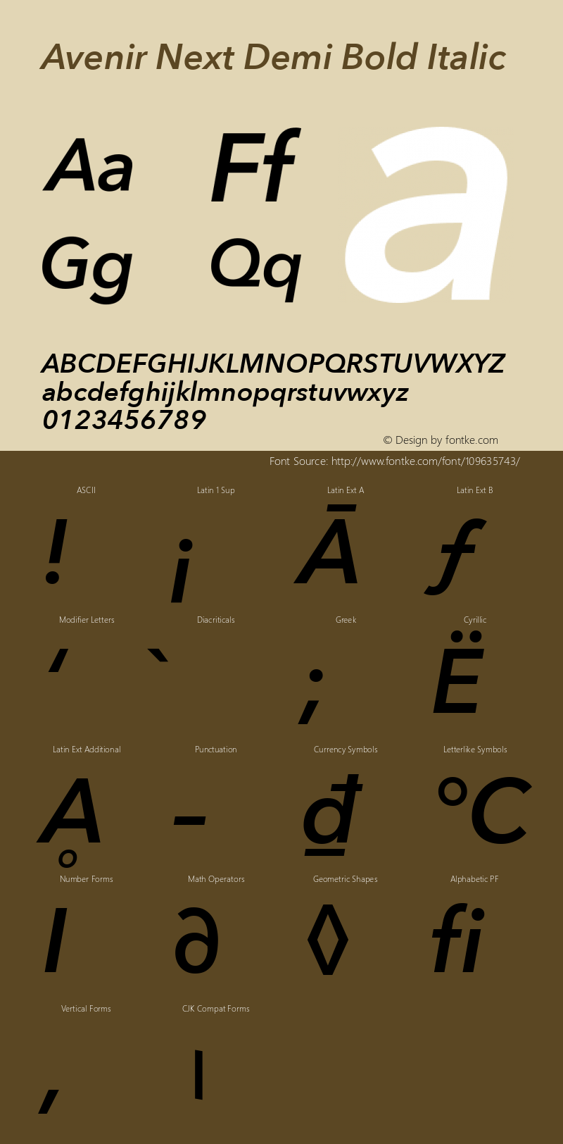 Avenir Next Demi Bold Italic 8.0d5e6 Font Sample