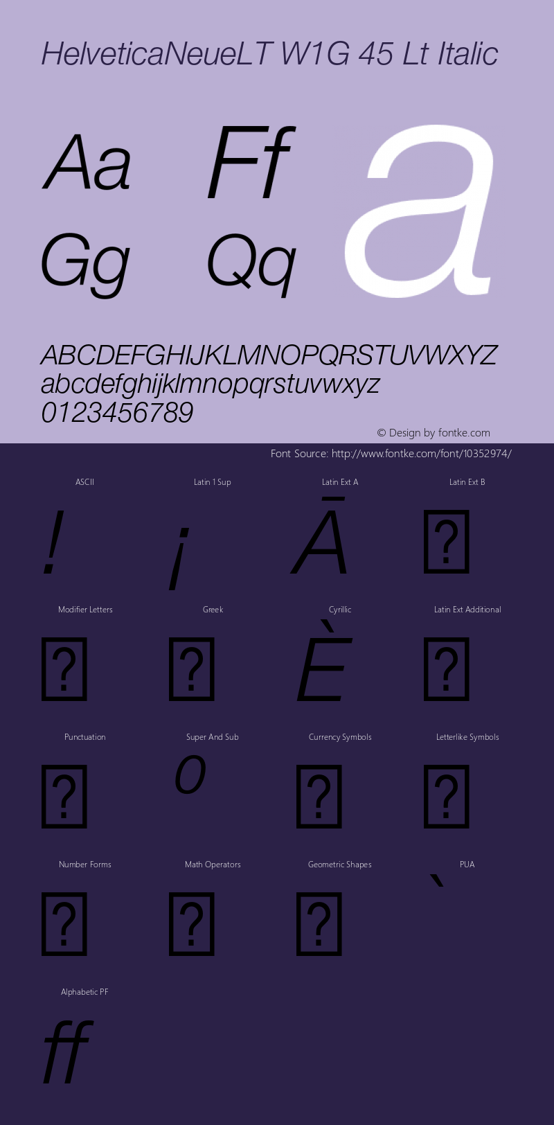 HelveticaNeueLT W1G 45 Lt Italic Version 1.100;PS 001.001;hotconv 1.0.38 Font Sample