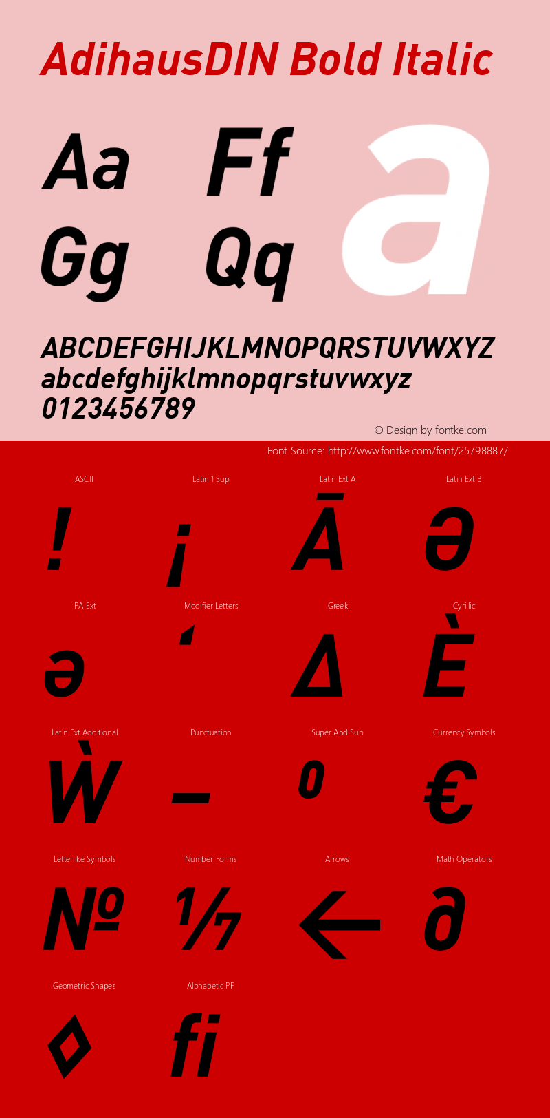 AdihausDIN Bold Italic Version 1.001 Font Sample