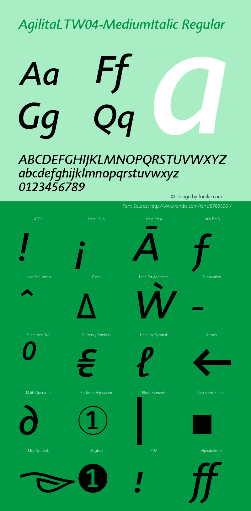 Agilita LT W04 Medium Italic Version 1.10 Font Sample