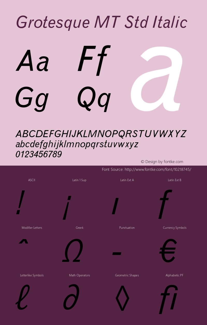 Grotesque MT Std Italic Version 2.035;PS 002.000;hotconv 1.0.51;makeotf.lib2.0.18671 Font Sample