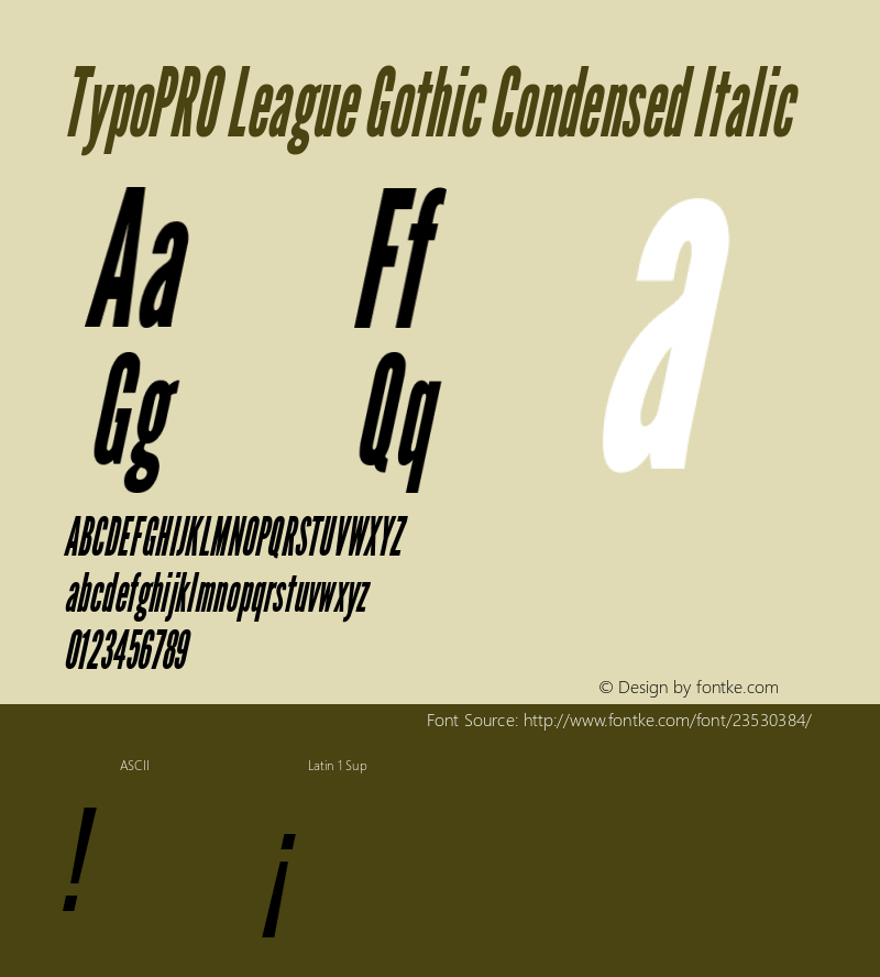 TypoPRO League Gothic Condensed Italic Version 1.001;PS 001.001;hotconv 1.0.56;makeotf.lib2.0.21325 Font Sample