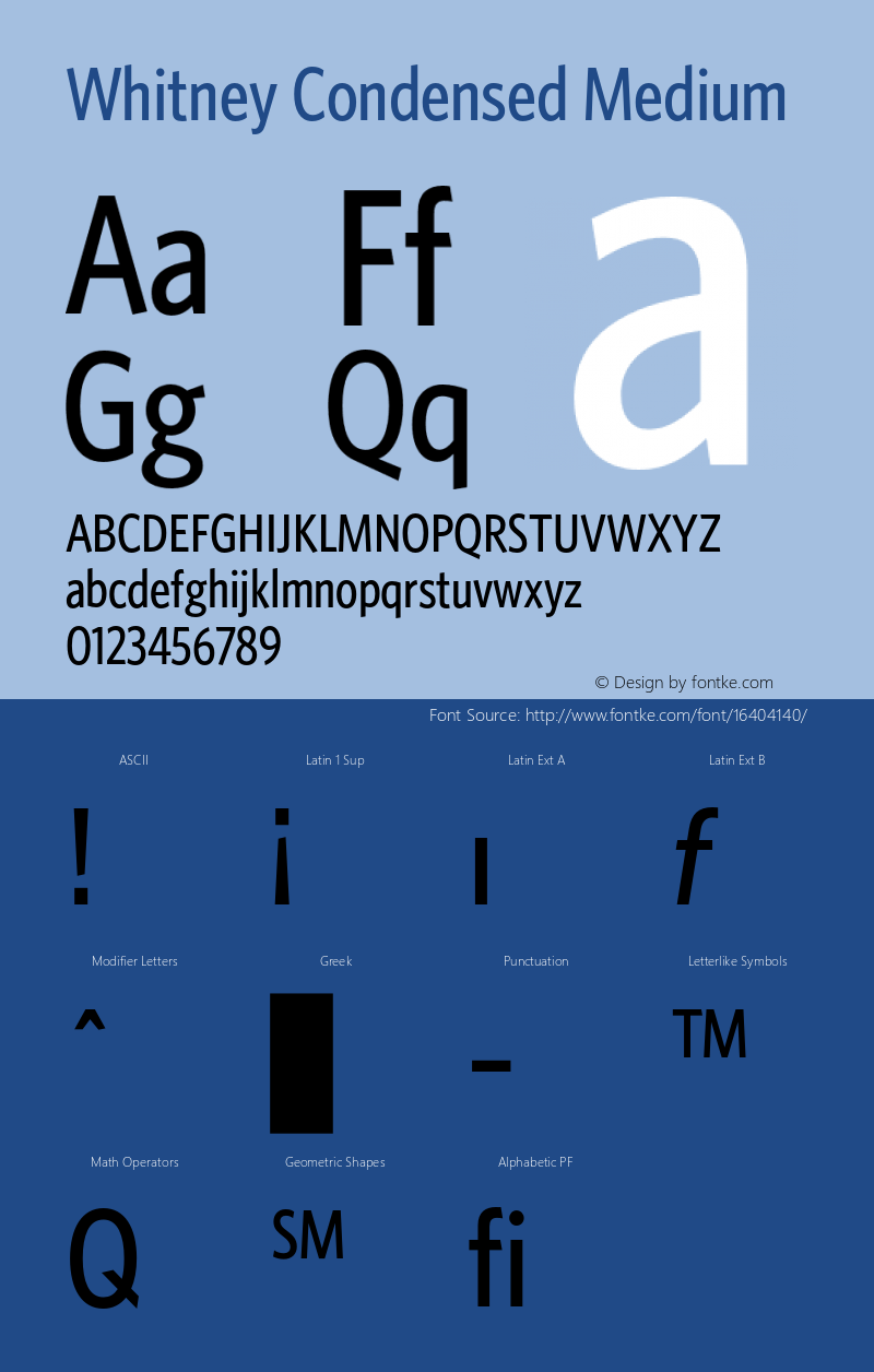 Whitney Condensed Medium Version 1.3 Basic Font Sample
