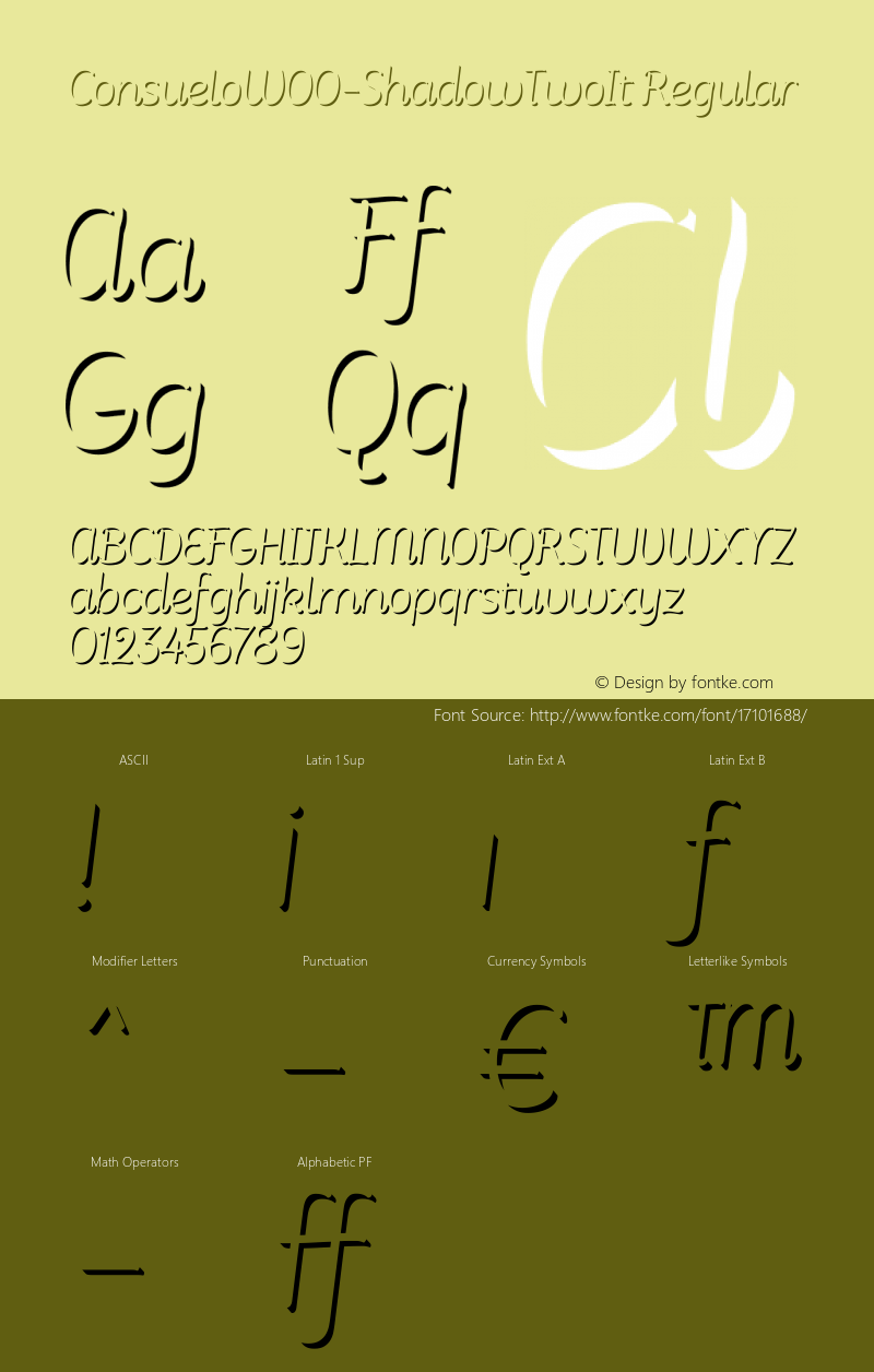 ConsueloW00-ShadowTwoIt Regular Version 1.00 Font Sample