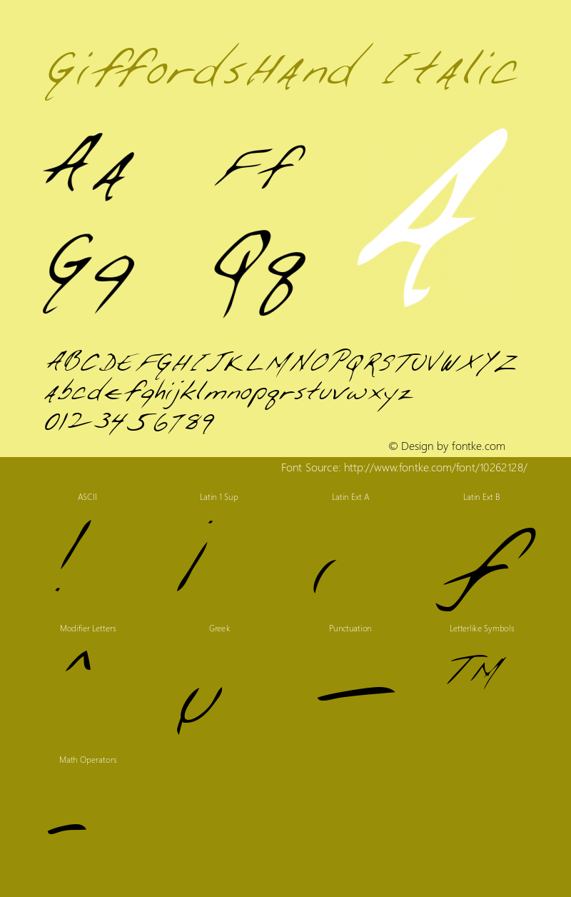 GiffordsHand Italic WSI: 1/11/98 Font Sample