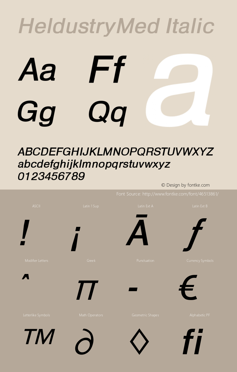 HeldustryMed Italic Version 1.00 Font Sample