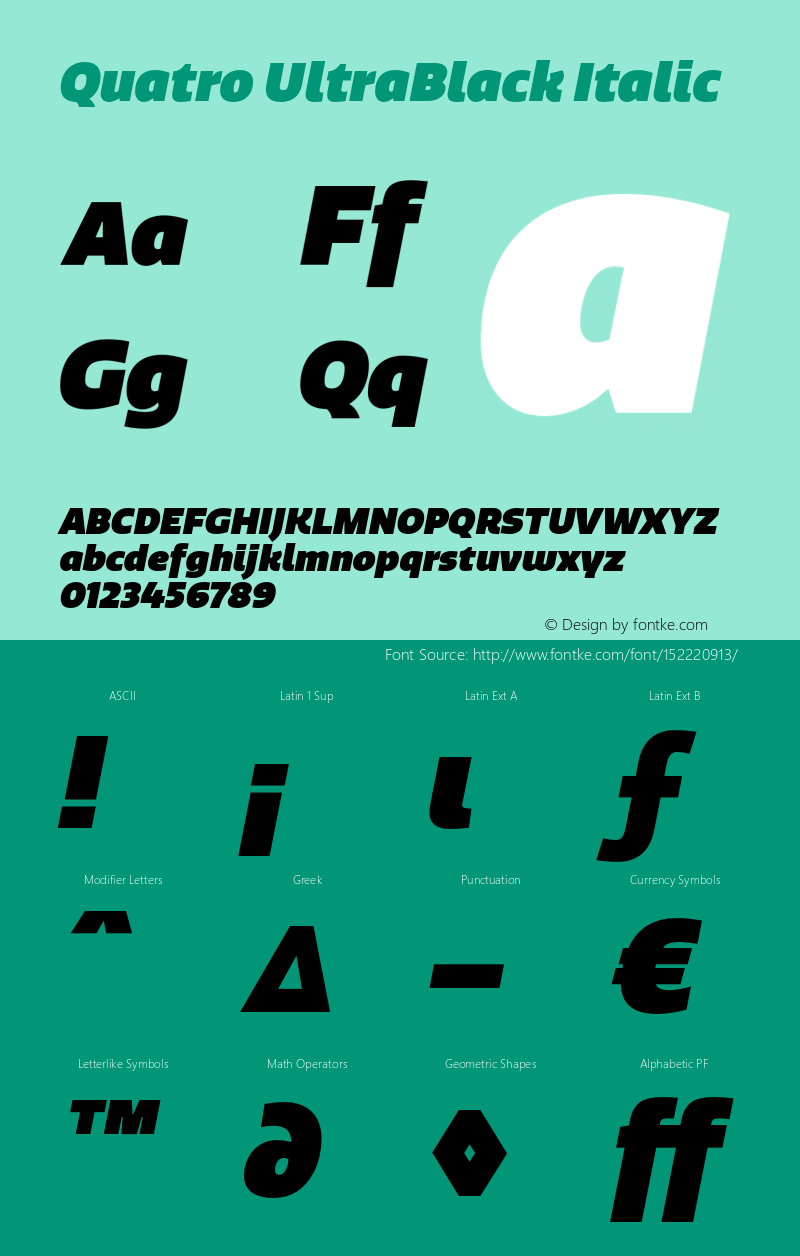 Quatro-UltraBlackItalic Version 1.30 Font Sample