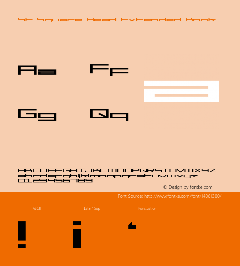 SF Square Head Extended Book Version ver 1.0; 1999. Freew Font Sample