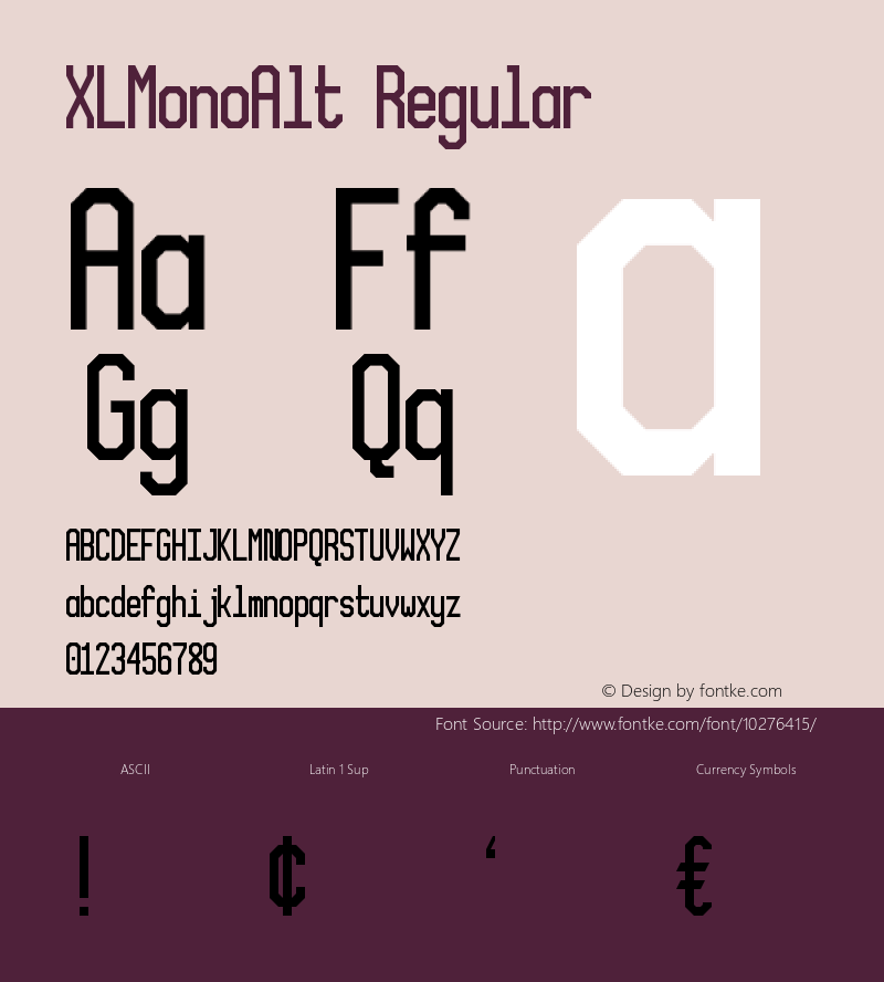 XLMonoAlt Regular Version 1.0 Font Sample