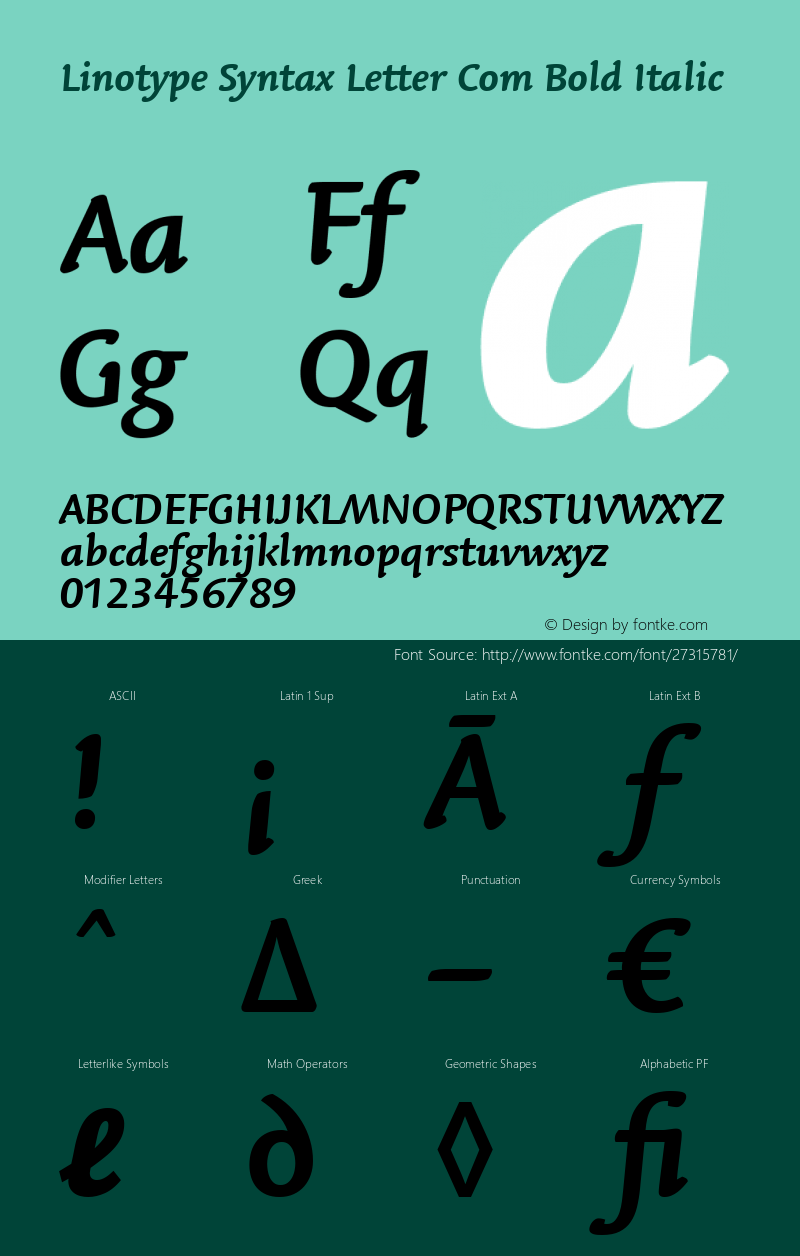Linotype Syntax Letter Com Bold Italic Version 1.01 Font Sample