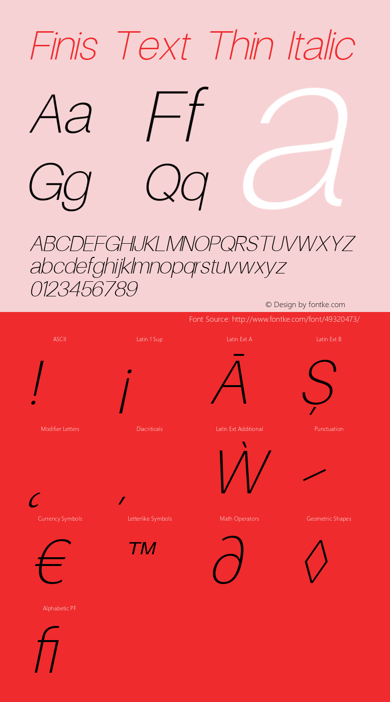 Finis Text Thin Italic Version 1.000 Font Sample