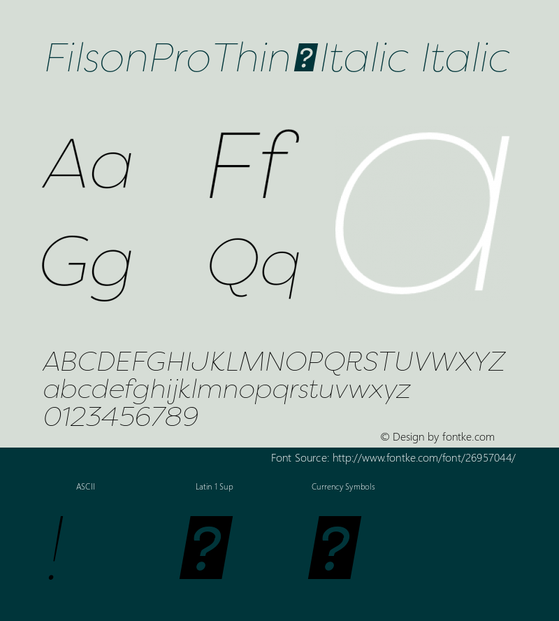 FilsonProThinItalic-Italic Version 1.0 Font Sample