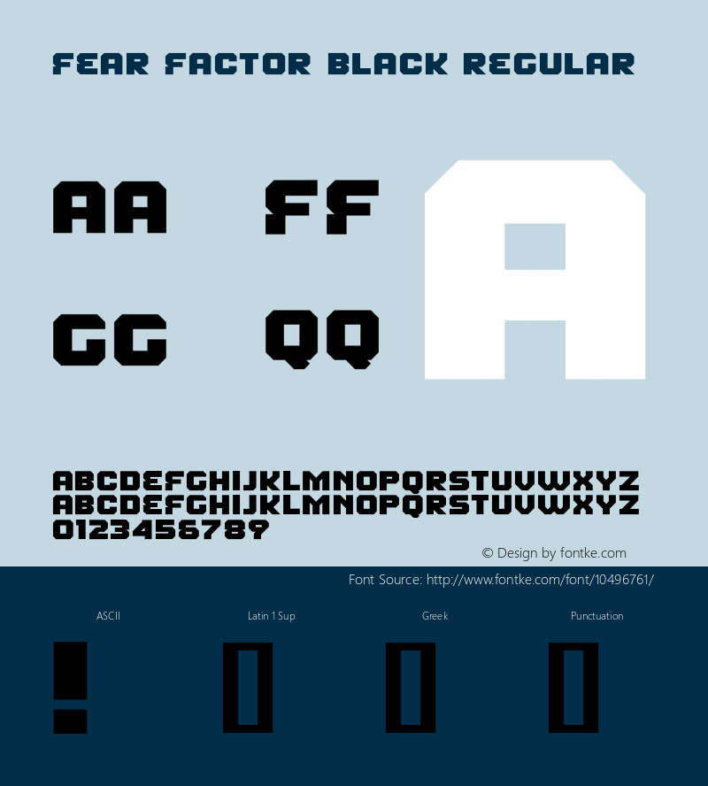 Fear Factor Black Regular 1.0; 02-15-2003 Font Sample