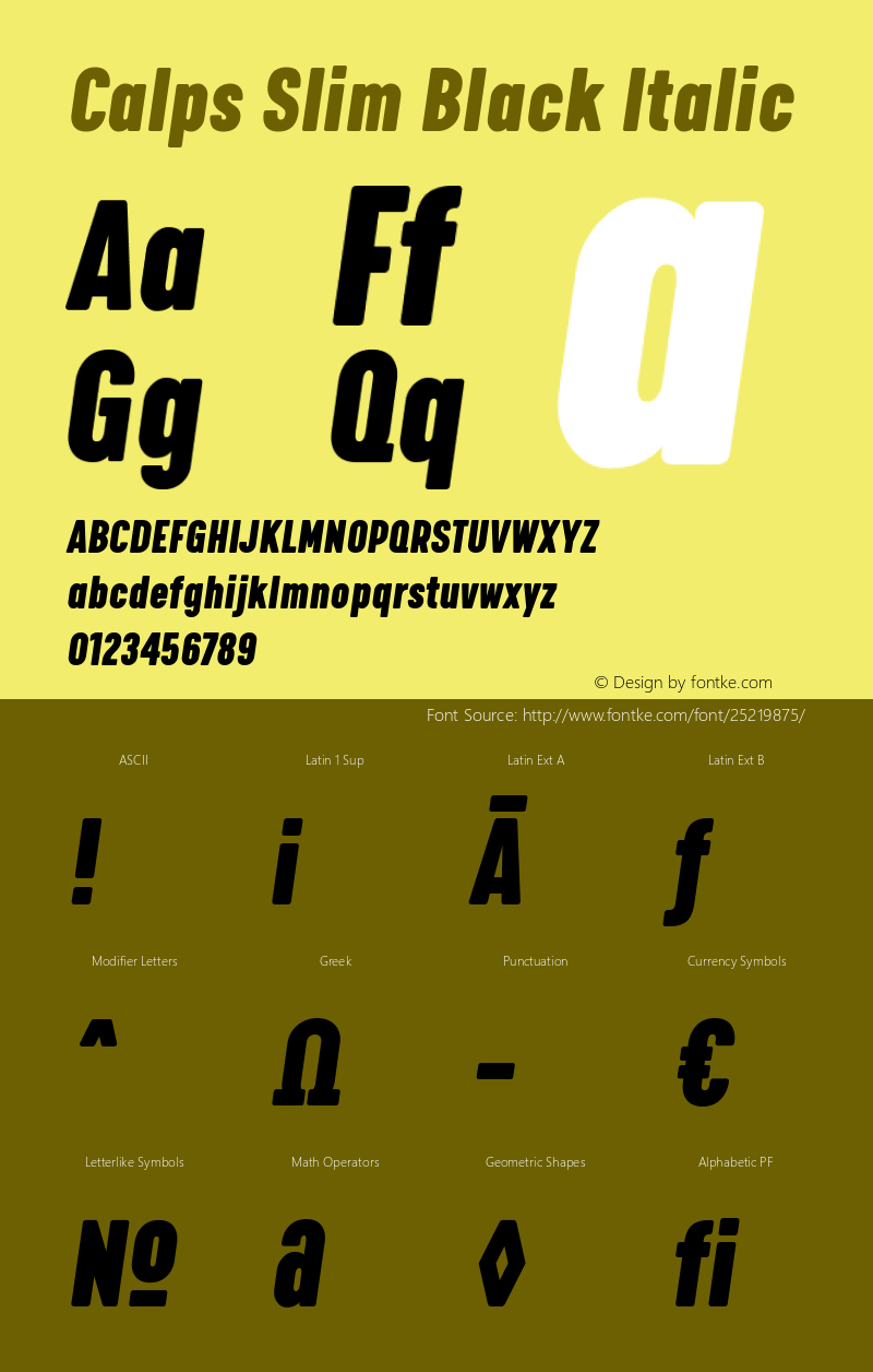 Calps Slim Black Italic Version 1.000 Font Sample