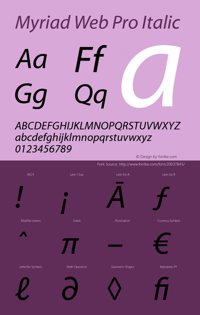 Myriad Web Pro Italic Version 1.918 Font Sample