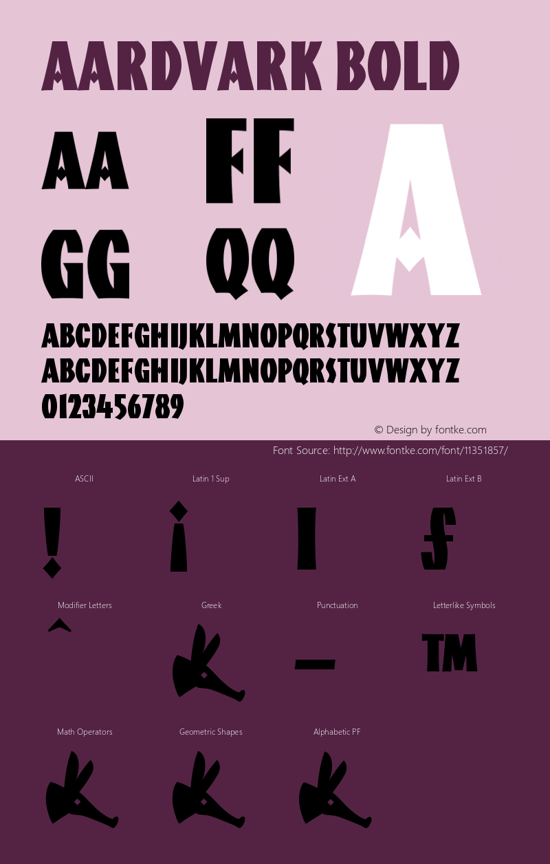 Aardvark Bold Version 001.000 Font Sample