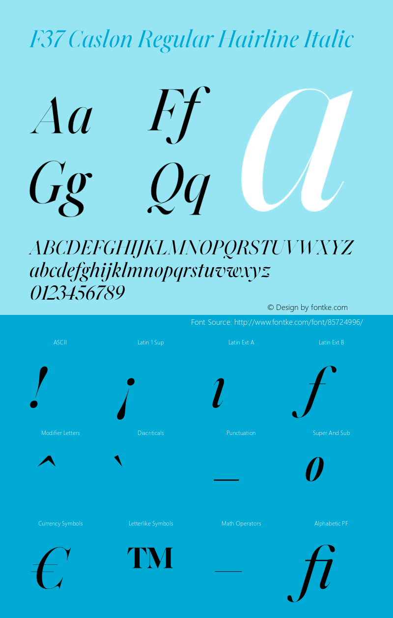 F37 Caslon Regular Hairline Italic Version 1.000 Font Sample