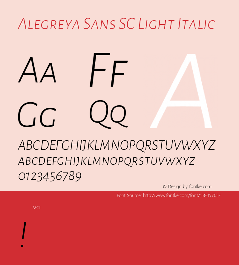 Alegreya Sans SC Light Italic Version 1.000;PS 001.000;hotconv 1.0.70;makeotf.lib2.5.58329 DEVELOPMENT; ttfautohint (v1.4.1) Font Sample